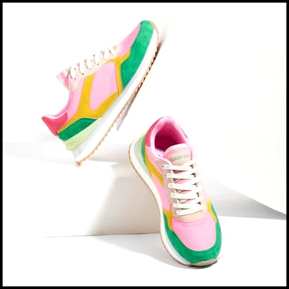 Women's Platform Sneakers Suede Colorblock Retro Casual Running Shoes - Picture 3 of 7